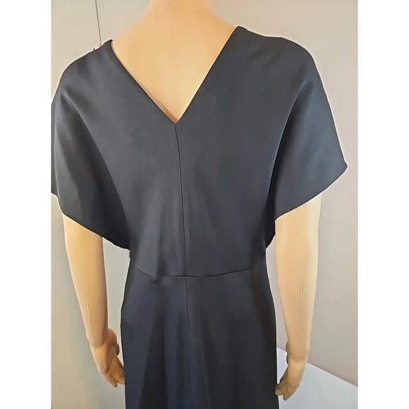 Vince. Women's Black V-Neck Flutter Sleeve Bias Cut Midi Dress Size 6 - Picture 8 of 13